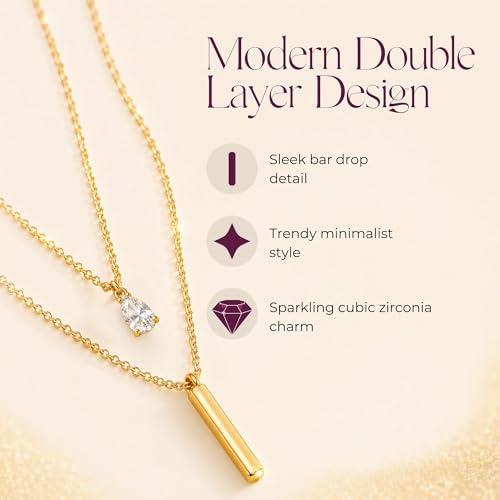 LA Signora Women's Necklaces, Choker Necklace,Women's Jewelry,18K Gold Necklace For Women,Sweatproof Non Tarnish Chain Necklaces,Trendy Gold necklace, Delicate Gold Necklace, Dainty Gold Chain - style: Double Layer Zircon Pendant Neklace