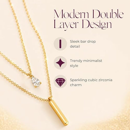 LA Signora Women's Necklaces, Choker Necklace,Women's Jewelry,18K Gold Necklace For Women,Sweatproof Non Tarnish Chain Necklaces,Trendy Gold necklace, Delicate Gold Necklace, Dainty Gold Chain - style: Double Layer Zircon Pendant Neklace