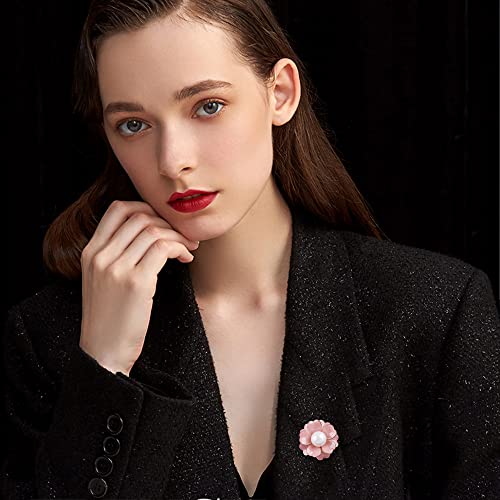 Women Camellia Flower Pearl Enamel Brooch Pins for Ladies Jewelry Fashion - color: Pink