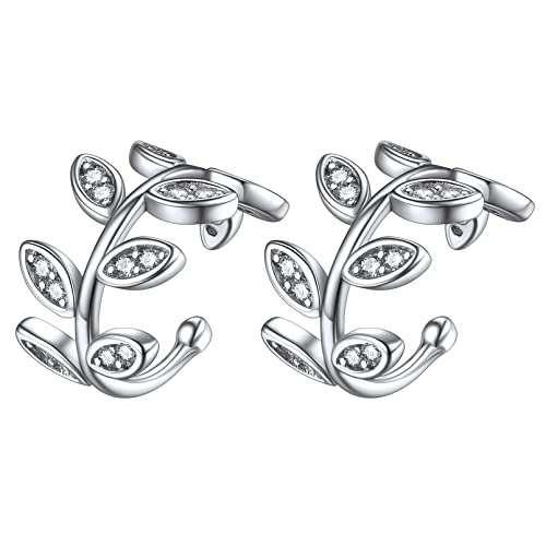 ChicSilver 925 Sterling Silver Ear Cuff Earrings Non Piercing Clip on Cartilage Cuff Earrings for Women - style: B: Leaf CZ