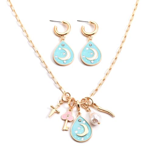 ORIGENCE Sun Heart Necklace for Women 18K Gold Plated Heart Pendant Necklace Chunky Chain Choker Necklaces Hip Hop Charm Necklaces Trendy Unisex Jewelry - style: BCharm-Set