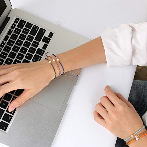 KELITCH 3 PCS Natural Pearls Bracelets Women Strand Thin Rope Friendship Bracelets Handmade Stack Charm Bracelets - color: Gold Grey 02B