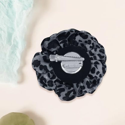 PLwelth Large Flower Brooch Pins Floral Hair Clips for Women Lapel Pins for Dress Clothes Suits Wedding Party Jewelry Gifts - color: Leopard Print-Grey