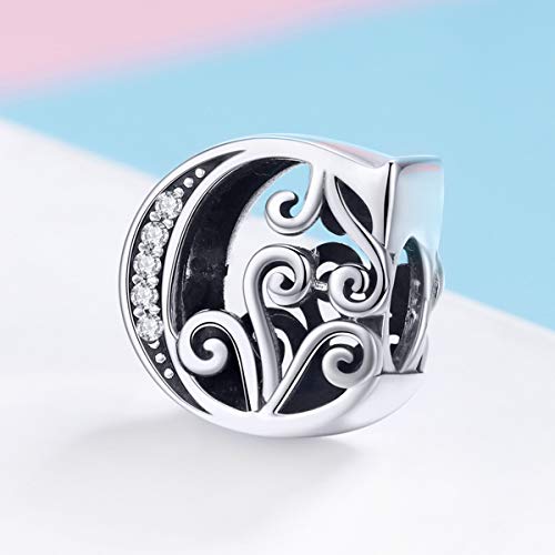 BISAER 925 Sterling Silver Initial Letter A-Z Charms for Bracelets Alphabet Beads Charm Jewelry Gifts - color: Letter C