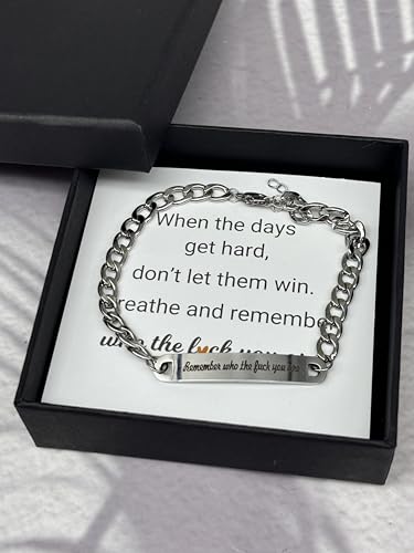 Remember Who The Fuck You Are Braided Bangle,Adjustable Engraved Fuck Handmade Bracelet, Stainless Steel Inspirational Bracelet,Jewelry Gift for Women Men