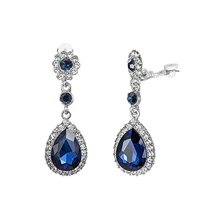 Gorgeous Austrian Crystal Rhinestone Wedding Bridal Teardrop Drop Dangle Earrings - color: Dark Blue