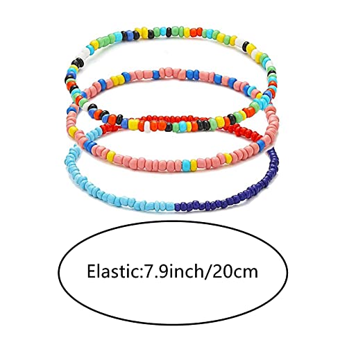 KIFEDSLJ 24Pcs Colorful Beaded Anklets Boho Handmade Beaded African Anklets Multicolor Seed Beads Stretch Ankle Bracelets for Women Elastic Foot and Hand Chain Jewelry