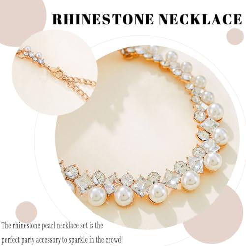 Gangel Rhinestone Necklace Earring Set Faux Pearl Necklace and Dangle Earrings Wedding Bridal Jewelry Crystal Necklaces for Women