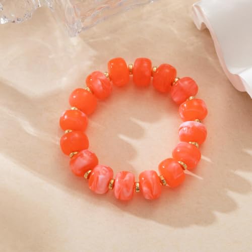 Bead Bracelet for Women Vibrant Color Resin Beads Bracelets Elastic Stretch Chunky Bracelet Boho Summer Beach Vacation Jewelry - color: Orange