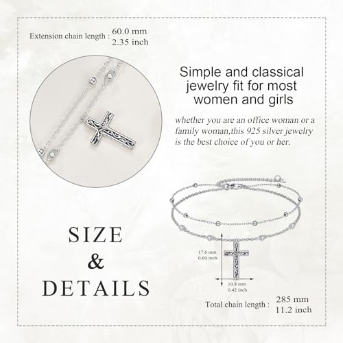 LUHE Cross Ankle Bracelets Sterling Silver Religius Double Chain Anklets Christian Baptism Layered Anklet Jewelry Gifts for Women - style: Filigree cross anklet