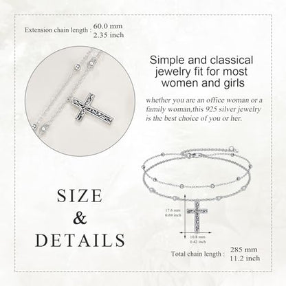 LUHE Cross Ankle Bracelets Sterling Silver Religius Double Chain Anklets Christian Baptism Layered Anklet Jewelry Gifts for Women - style: Filigree cross anklet