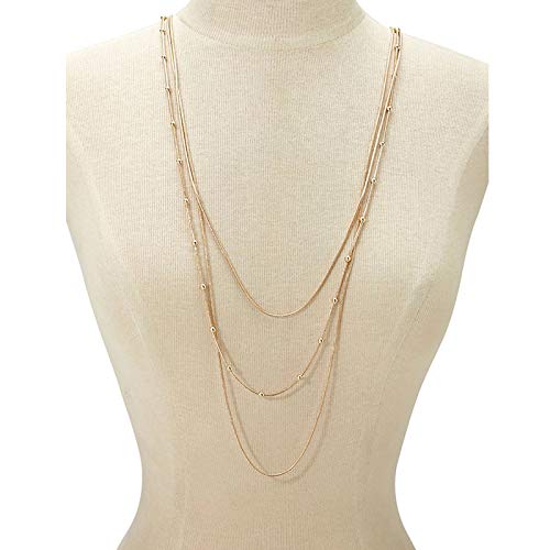 COLORFUL BLING Multilayer Choker Long Chain Tassel Pendant Necklace for Women Beads Necklace Long Bar Charm Chain Jewelry - color: A Gold three layer
