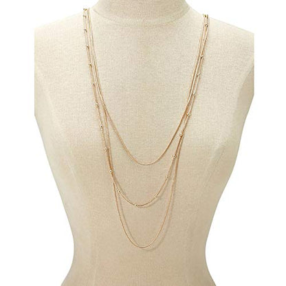 COLORFUL BLING Multilayer Choker Long Chain Tassel Pendant Necklace for Women Beads Necklace Long Bar Charm Chain Jewelry - color: A Gold three layer