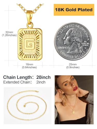 U7 Initial Necklaces for Women, Square Letter Pendant Necklace | Gold & Silver Plated A-Z Pendant | Personalized Large Monogram | 20+2" Adjustable Chain | Gift Packed for Mom Wife Friends - color: a. Gold, style: G