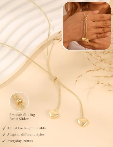 Lariat Gold Silver Necklace for Women Long Dainty Y Necklace 14k Gold Plated Drop Chunky Necklace Trendy Clover Heart Cross Teardrop Cz Pendant Statement Simple Adjustable Jewelry Gift - color: Gold- Heart