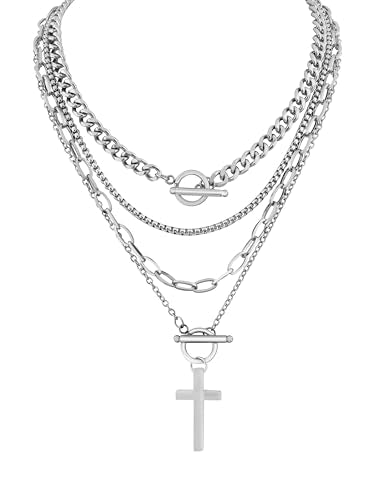 Sacina Goth Layered Cross Choker Necklace, Gothic Punk Grunge Emo Necklace, Christmas Jewelry Gift for Women - color: Silver