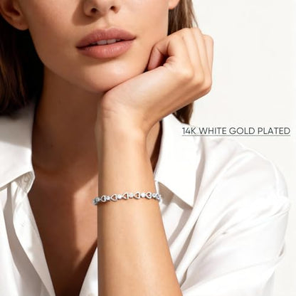 Tennis Bracelet for Women - 14K Gold Plated Heart Cubic Zirconia Bracelet, Dainty Trendy Anniversary Birthday Christmas Jewelry Gift for Her - color: White Gold (5.9-6.5 Inches)