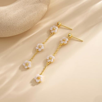 Earrings for Women - 14K Gold Plated Tassel Dangle Earrings | Leaf, Flower, Tassel Dangling Drop Earrings, Sparkling Wedding Bridal Prom Statement Jewelry Gift for Her - color: Gold Flower