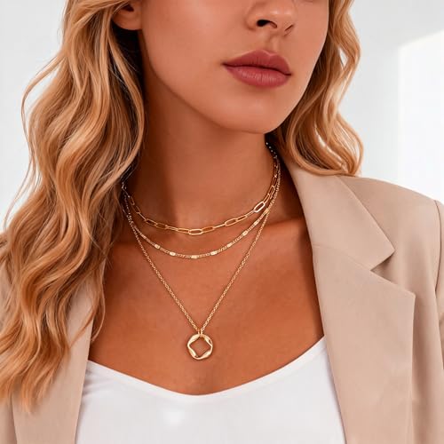 Artmiss Boho Layered Necklace Women Multilayer Long Chain Fashion Bar Pendant Necklace