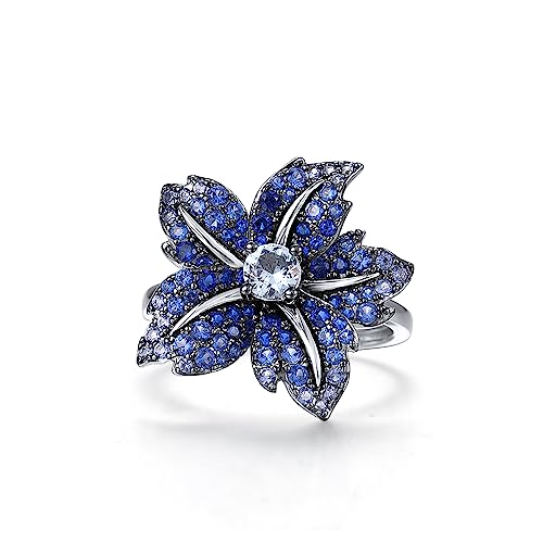 Santuzza Sterling Silver Gemstone Flower Ring for Women - color: [A]Lily-Blue