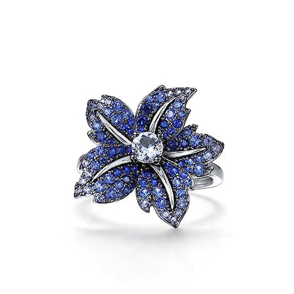 Santuzza Sterling Silver Gemstone Flower Ring for Women - color: [A]Lily-Blue