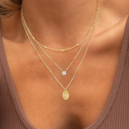 Layered Necklaces for Women - Dainty Necklace Stack 14K Gold Plated Layering Pendant Necklace Set Simple Gold Necklaces for Women Trendy Jewelry Gifts for Women - color: Gold-Set2