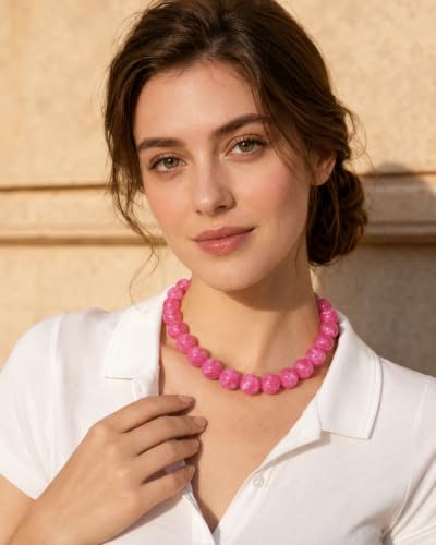 Colorful Chunky Beaded Necklaces for Women Trendy Large Bead Statement Necklace Boho Resin Bead Choker Summer Beach Jewelry Gifts Accessories - color: Rose Red 2