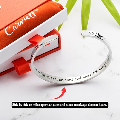 Bracelet - Gifts for Women – Inspirational, Friendships, Love, Mom, Daughters, Sisters, Christian, Graduations, Memorials & Wedding Gifts – 100+ Phrases – Stainless Steel, Gift Ready - color: AUNT NIECE Gift - Side by side or miles apart, an aunt and niec