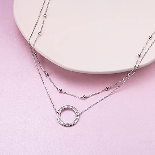 Ladytree S925 Sterling Silver Dainty Simple Choker Necklace,Rolo Chain,Adjustable 13 inches to 16 inches - style: 13_Layer CZ Circle Choker
