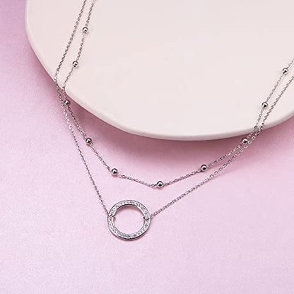 Ladytree S925 Sterling Silver Dainty Simple Choker Necklace,Rolo Chain,Adjustable 13 inches to 16 inches - style: 13_Layer CZ Circle Choker