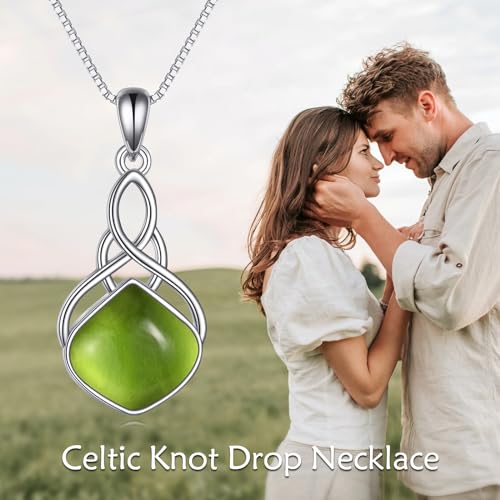 YAFEINI Irish Celtic Pendant Necklace Sterling Silver Natural Stone Teardrop Necklace Jewelry Gifts For Women Girls - color: Peridot necklace