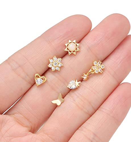 Akeoqi 12Pcs Nose Rings Stud L Shape Nose Rings Cubic Zirconia Butterfly Flower Eye Moon Crown Heart Lightning Shape Nose Studs Piercing Jewelry for Women Men Silver Gold Plated 20G - style: F:Snake&Gold