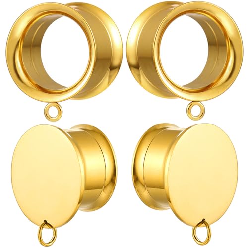 Hypoallergenic DIY Ear Gauges, Solid Plugs & Double Flared Tunnels Set with Jump Rings, 0g-1inch Custom Gauges for DIY Accessories, Surgical Stainless Steel 316L Ear Stretching Jewelry - color: BO1669 Gold, size: 10mm (00g)