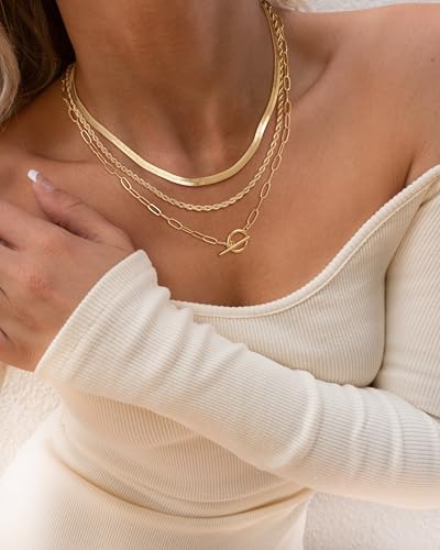 CHESKY 14K Gold Plated Layered Chain Necklace for Women | Trendy Cuban Link Chain, Chunky Paperclip Chain, Toggle Clasp Necklace, Fashion Gold Jewelry, Daily Gift for Women - style: chain1-gd