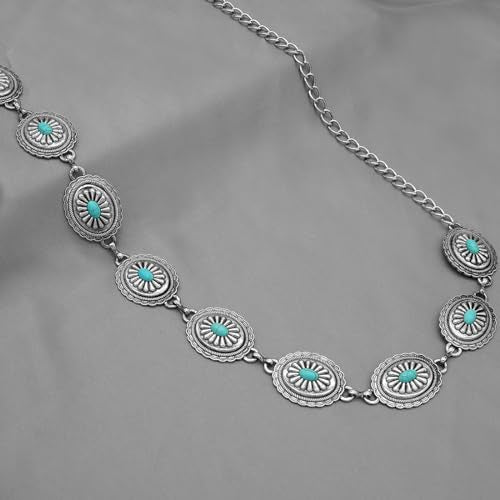 Women's Concho Chain Belt Western Cowgirl Metal Waist Chain | Belt for Dress - color: B Silver, size: M: 47.2 in