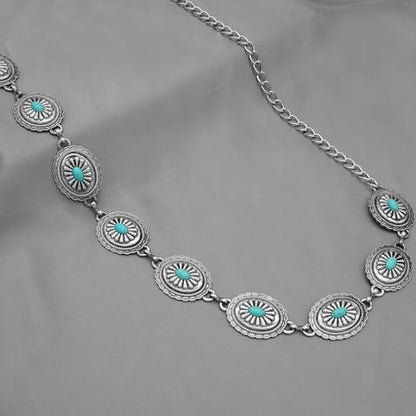 Women's Concho Chain Belt Western Cowgirl Metal Waist Chain | Belt for Dress - color: B Silver, size: M: 47.2 in