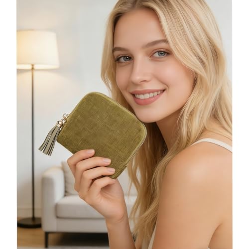 Women's Coin Purses Velvet Mini Travel Jewelry Case Bag with Tassel - color: A-Olive Green