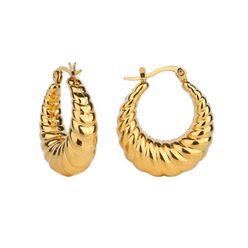 18K Gold Plated Stainless Steel Statement Earrings for Women - Trendy Hoops with Cubic Zirconia - Lightweight Non-Tarnish Waterproof Fashion Jewelry Gift - style: Croissant Twist Hoops