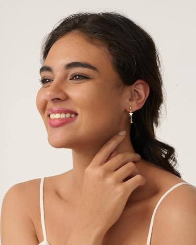 Dangle Earrings for Women - 14K Gold/White Gold/Rose Gold Plated Butterfly Heart Star Hoop Chain Long Tassel Cubic Zirconia CZ Dangle Earrings - color: Star Asymmetric