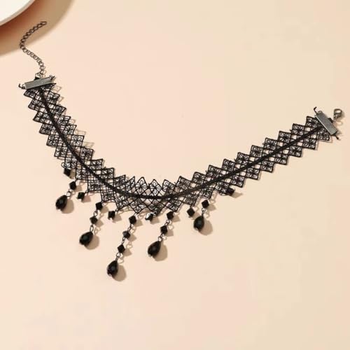 Gothic Lace Choker Vampire Necklace for Women,Black Lace Red Crystal Pendant Necklaces for Halloween,Goth Black Necklace Jewelry Witch Costume Vampire Accessories - style: Style-A2