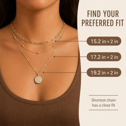 Layered Necklaces for Women, 3 Piece Gold Necklace Set | Paperclip, Satellite & CZ Pendant Chains; 14K Gold Plated Silver Stainless Steel Necklace; Hypoallergenic Non Tarnish Jewelry - color: Gold