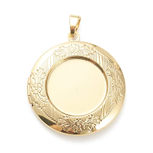 Craftdady 18K Gold Plated Brass Photo Locket Frame Pendants Charms for Necklaces Personalized Jewelry Crafts Making - size: 36x32mm Round