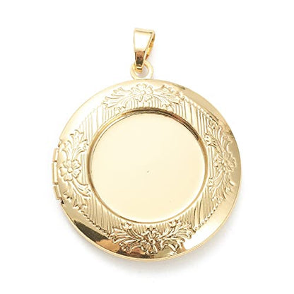 Craftdady 18K Gold Plated Brass Photo Locket Frame Pendants Charms for Necklaces Personalized Jewelry Crafts Making - size: 36x32mm Round