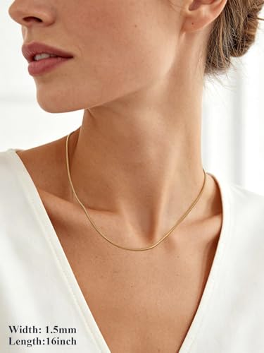 U7 Snake Necklace for Women 14K Gold Plated/Silver/Rose Gold/Black Chain Necklace Hypoallergenic, Stainless Steel Tiny Snake Chain Necklace 1/1.2/1.5/2MM, 14-30" Adjustable Minimalist Gift - color: k.Gold-1.5mm