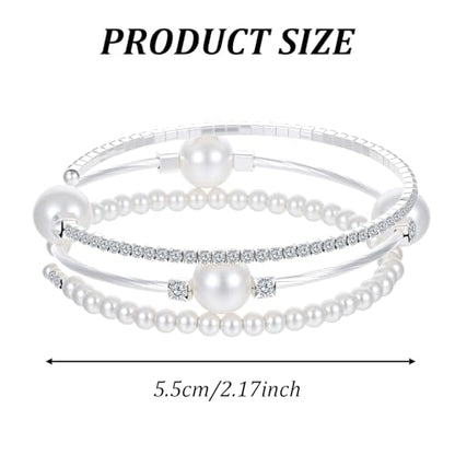 Ymapinc Pearl Bracelets for Women Silver Stretch Bracelets for Women Stackable，Three Layer Bracelet with Pearls and Rhinestones Exquisite Jewelry Decoration