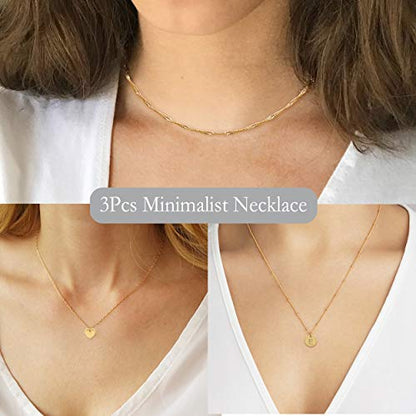 Layered Initial Choker Necklaces Handmade 14K Gold Plated Dainty Heart Personalized Letter Disc Pendant Layering Gold Necklaces for Women Gift Jewelry,Valentines Day Gifts for Mom Wife Girlfriend - style: E