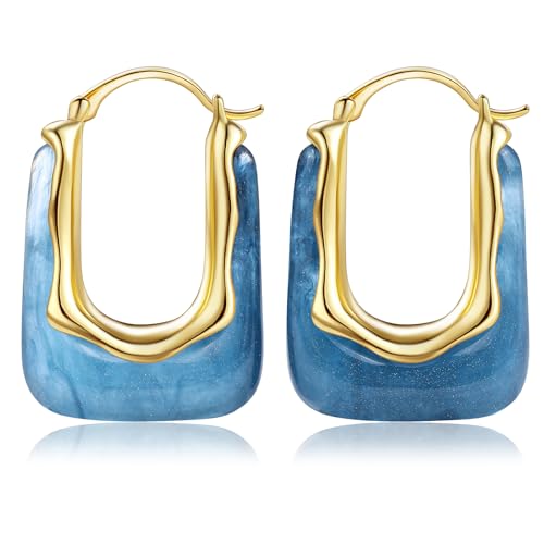 Acrylic Gold Hoop Earrings Chunky Huggie Statement Vintage Earrings Cute Resin Drop Earring Trendy Jewelry Gifts for Women - color: Navy Blue, size: Huggie