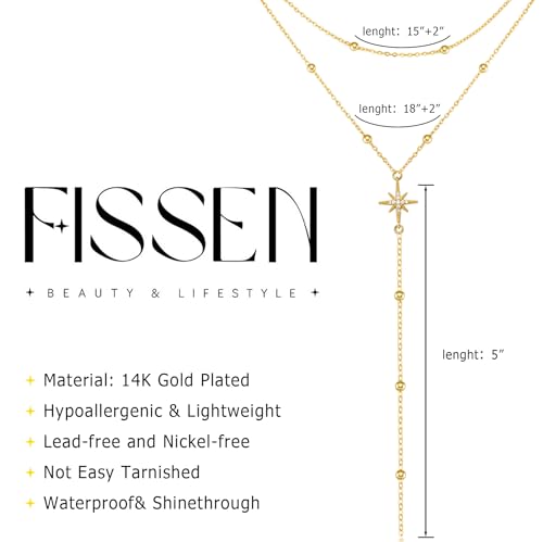 14K Gold Plated Layered Lariat Necklace for Women - Waterproof Non-Tarnish Dainty Gold Chain Necklace, Long Boho Statement Jewelry for Wedding, Prom, Summer Vacation Gifts - color: Layered Beads Y Necklace-Gold