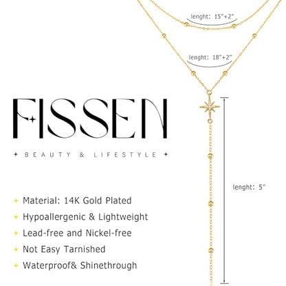14K Gold Plated Layered Lariat Necklace for Women - Waterproof Non-Tarnish Dainty Gold Chain Necklace, Long Boho Statement Jewelry for Wedding, Prom, Summer Vacation Gifts - color: Layered Beads Y Necklace-Gold