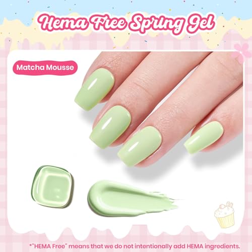 Beetles Green Gel Nail Polish, Matcha Mousse, Pastel Green Gel Polish | Color-Matched Bottle Design, Soak Off UV LED, Long-Lasting Nails Art for Home DIY & Holiday - color: H - Creme Green | Taste of Spring Matcha Mousse